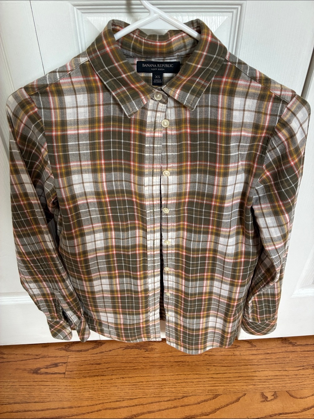 Banana Republic woman’s Olive Plaid Button-Down Shirt